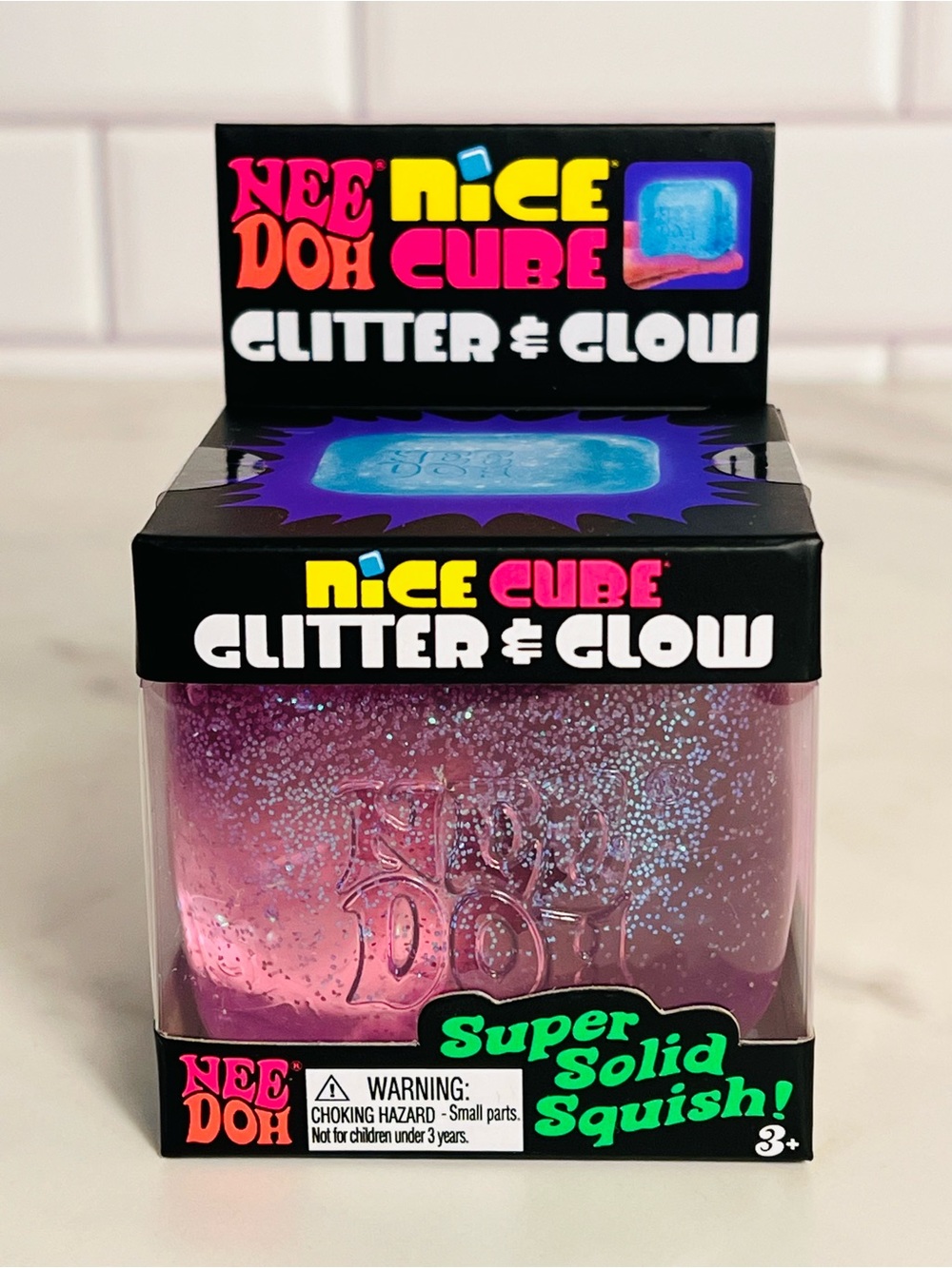 NeeDoh Nice Cube Glitter & Glow Squish - Purple Glitter